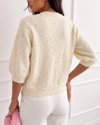 Bouclé Beaded Button-Up Cardigan
