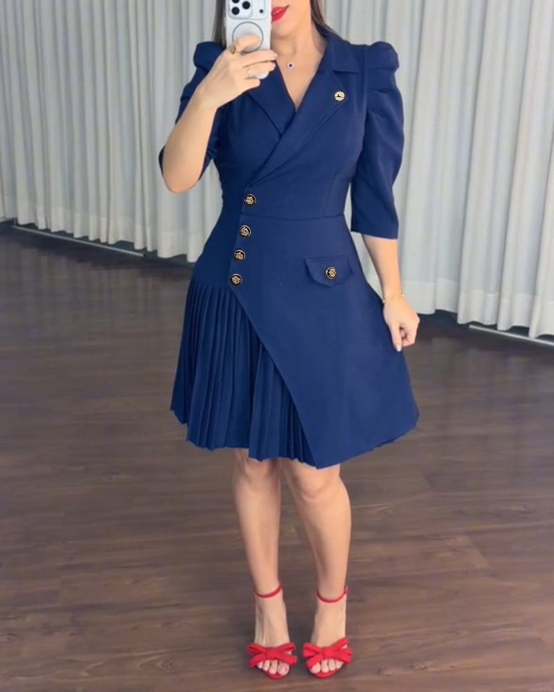 Puff-Sleeve Asymmetrical Pleated Dress — Noélla Montréal