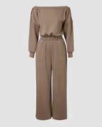Off-Shoulder Wide-Leg Drop-Shoulder Jumpsuit