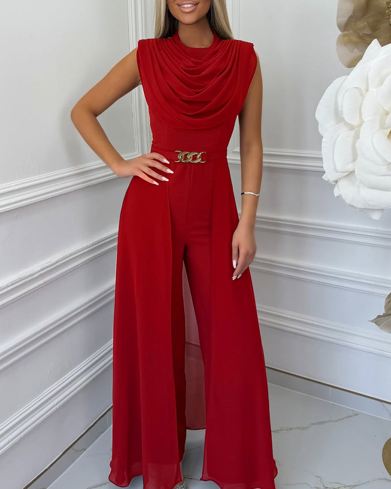Chiffon Cowl-Neck Wide-Leg Jumpsuit