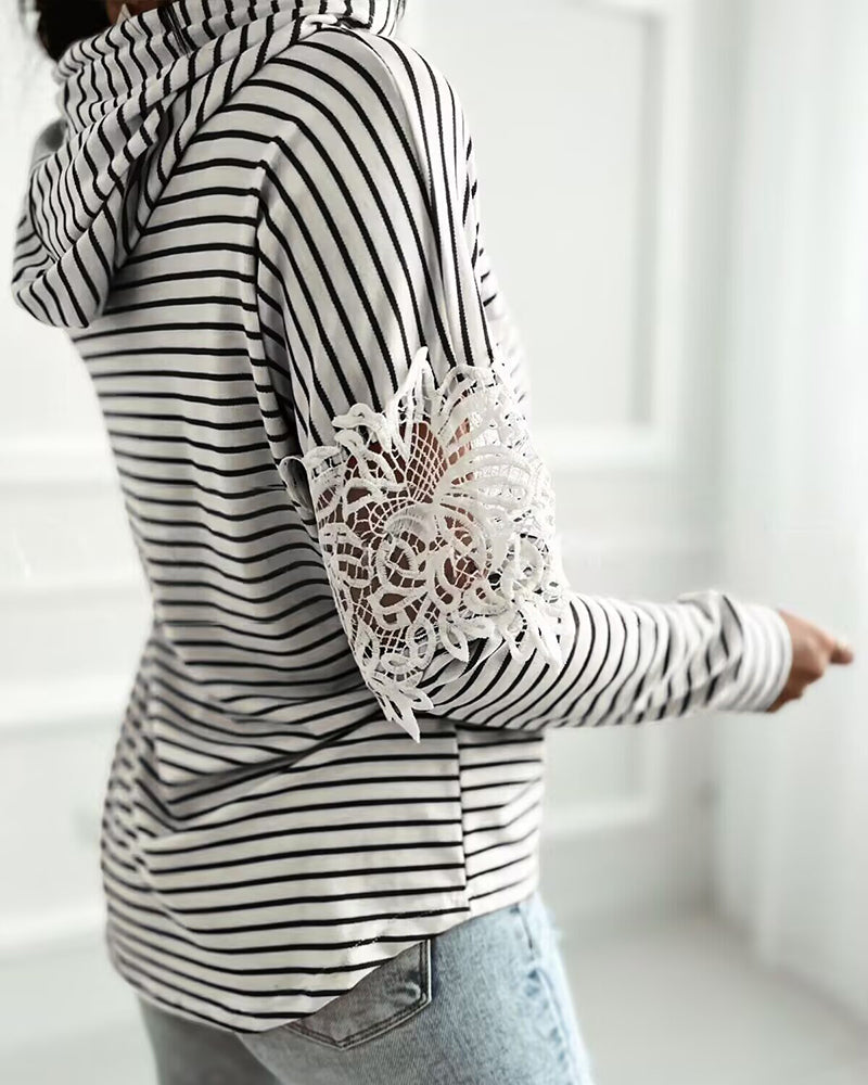 Floral Striped Lace Hoodie