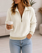 Striped Textured Drop-Shoulder Sweatshirt