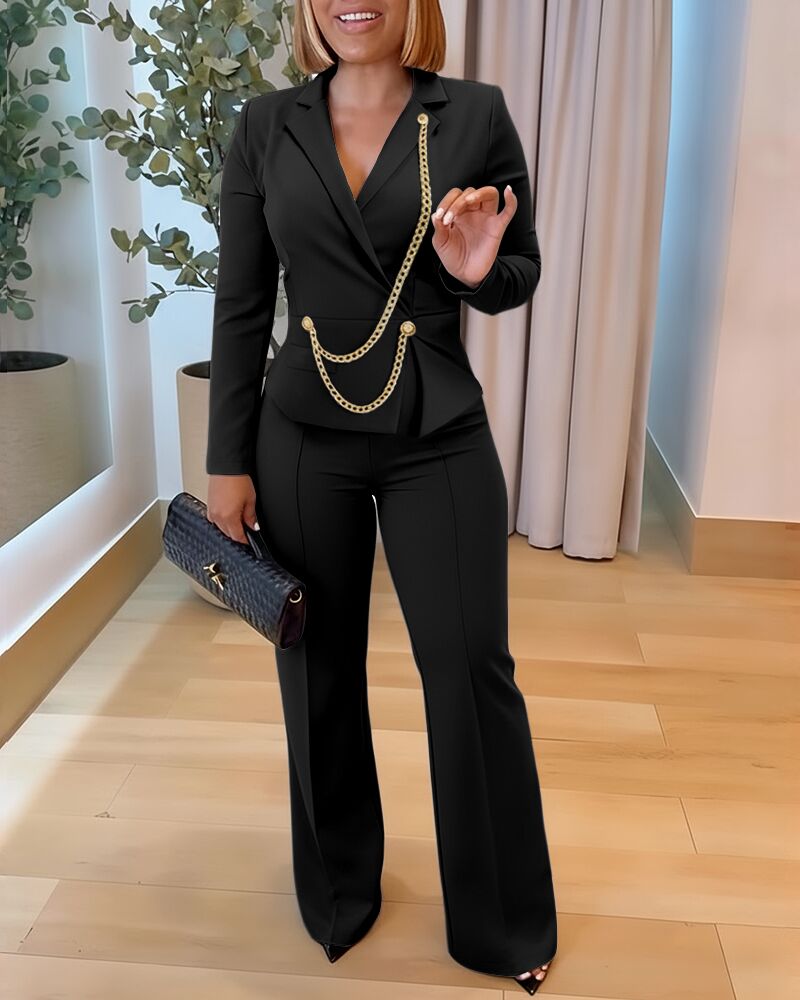 V-Neck Slit Chain Jumpsuit