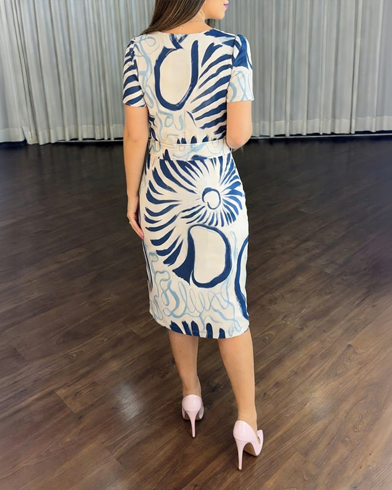 Abstract-Print Cutout Midi Dress