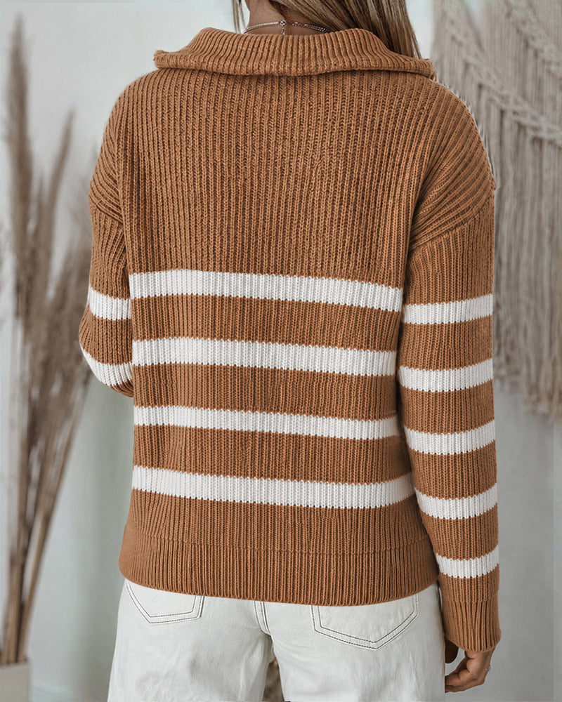 Colorblock Striped Half-Zip Sweater