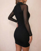 Rhinestone Mock-Neck Mesh Mini Dress