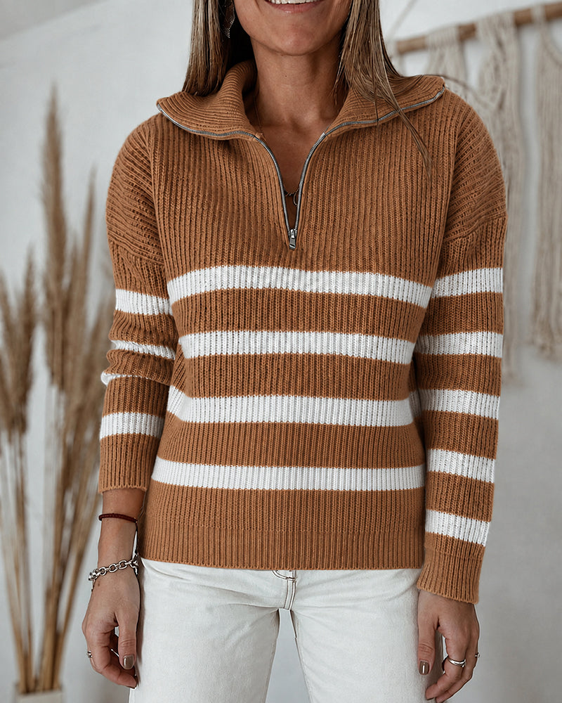 Colorblock Striped Half-Zip Sweater