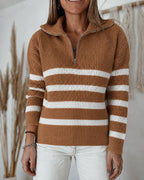 Colorblock Striped Half-Zip Sweater