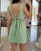 Textured Square-Neck Backless Romper