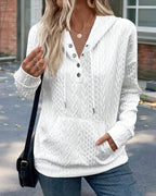 Textured Snap-Button Drawstring Hoodie