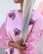 Heart Sequin Contrast Top