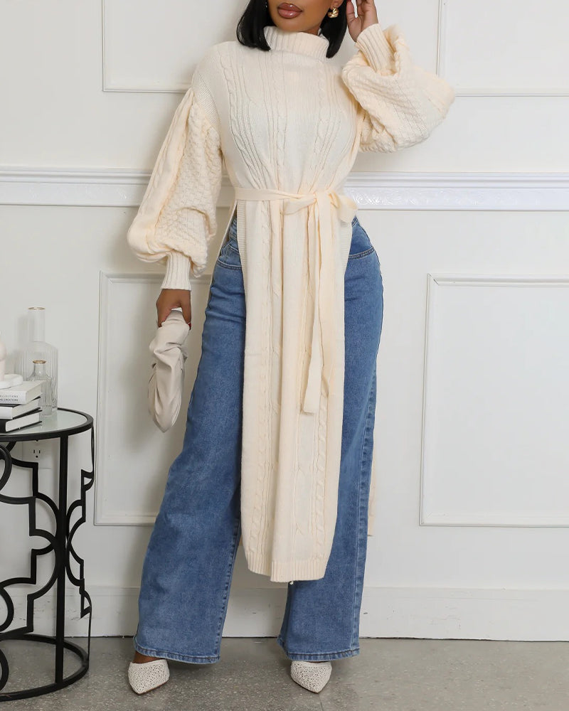Textured Lantern-Sleeve High-Neck Sweater — Noélla Montréal