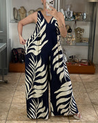 V-Neck Ruched Wide-Leg Jumpsuit
