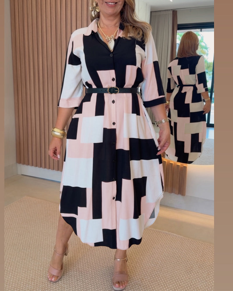 Colorblock Geometric Asymmetrical Dress