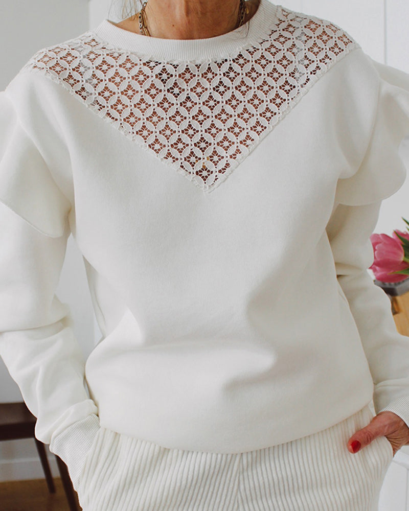 Lace Ruffle Contrast Sweatshirt