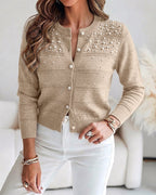 Beaded Pearl Cutout Cardigan