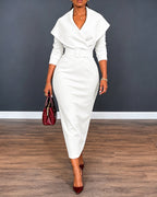 V-Neck Wrap Slit Midi Dress — Noélla Montréal