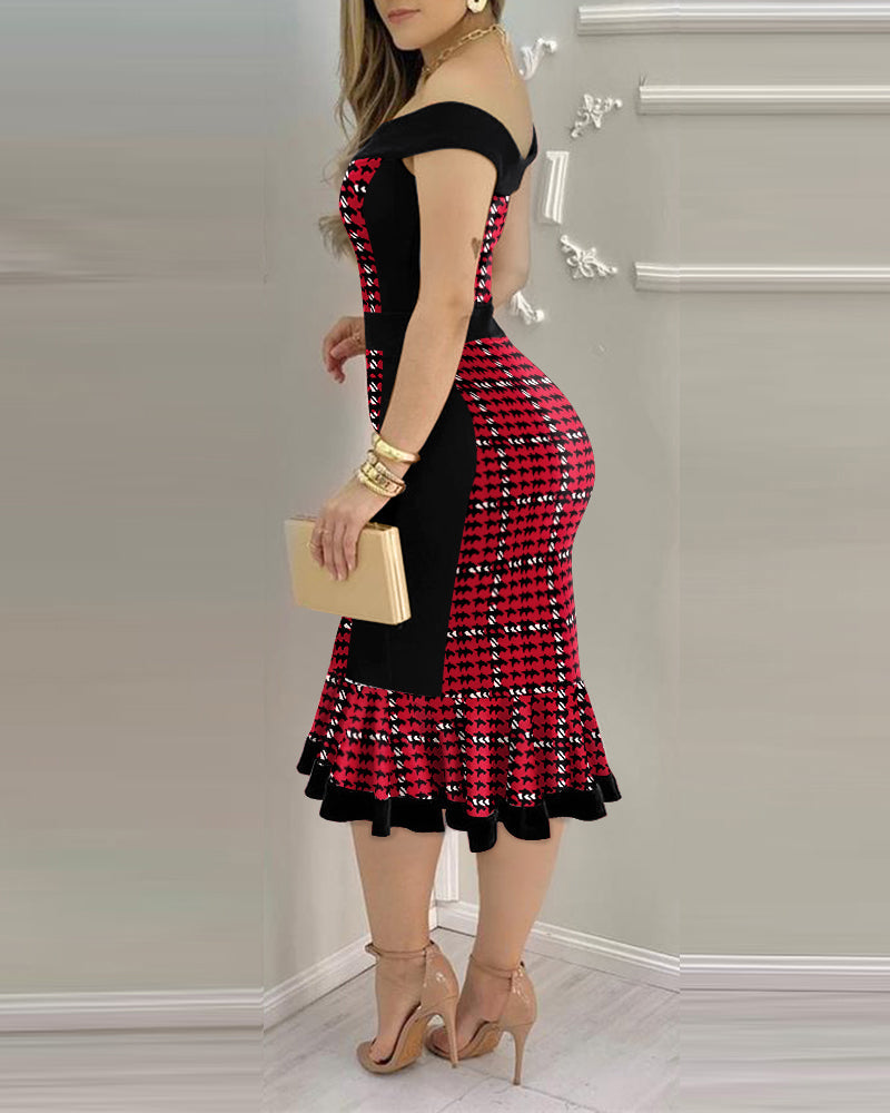 Colorblock Off-Shoulder Ruffle Dress