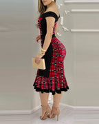 Colorblock Off-Shoulder Ruffle Dress