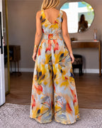 Floral V-Neck Shirred Jumpsuit