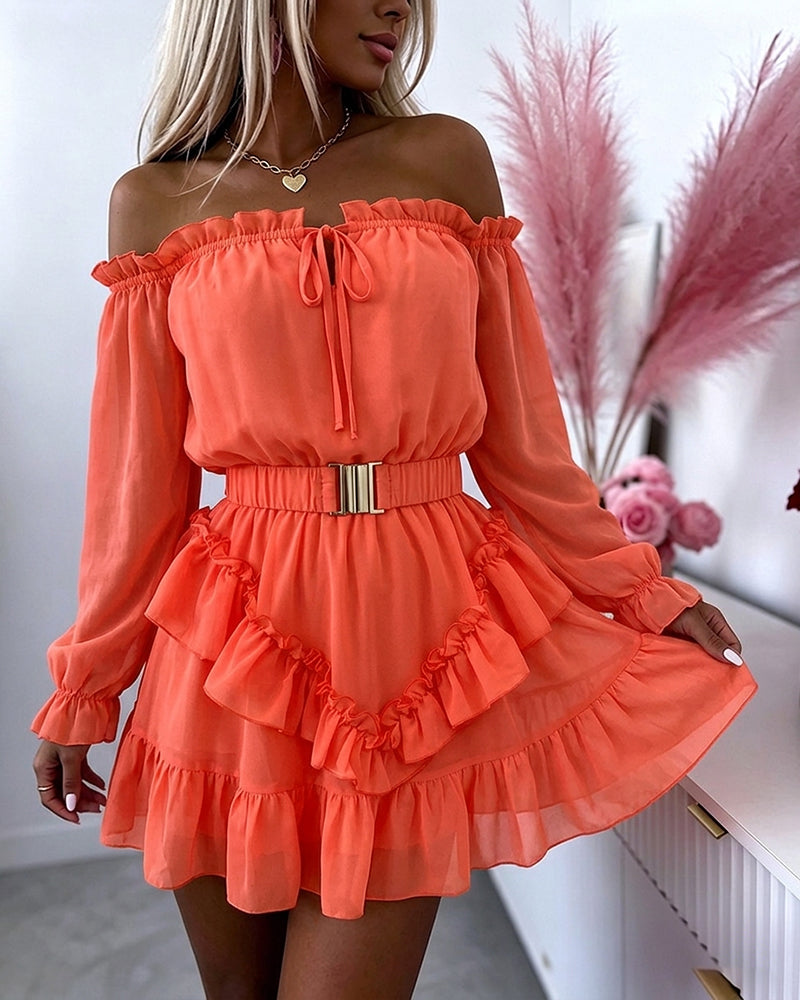 Chiffon Off-Shoulder Ruffle Mini Dress