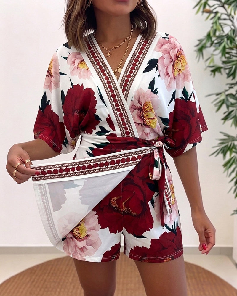 Floral V-Neck Wrap Romper