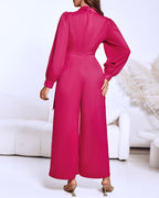 Lantern-Sleeve V-Neck Wide-Leg Jumpsuit