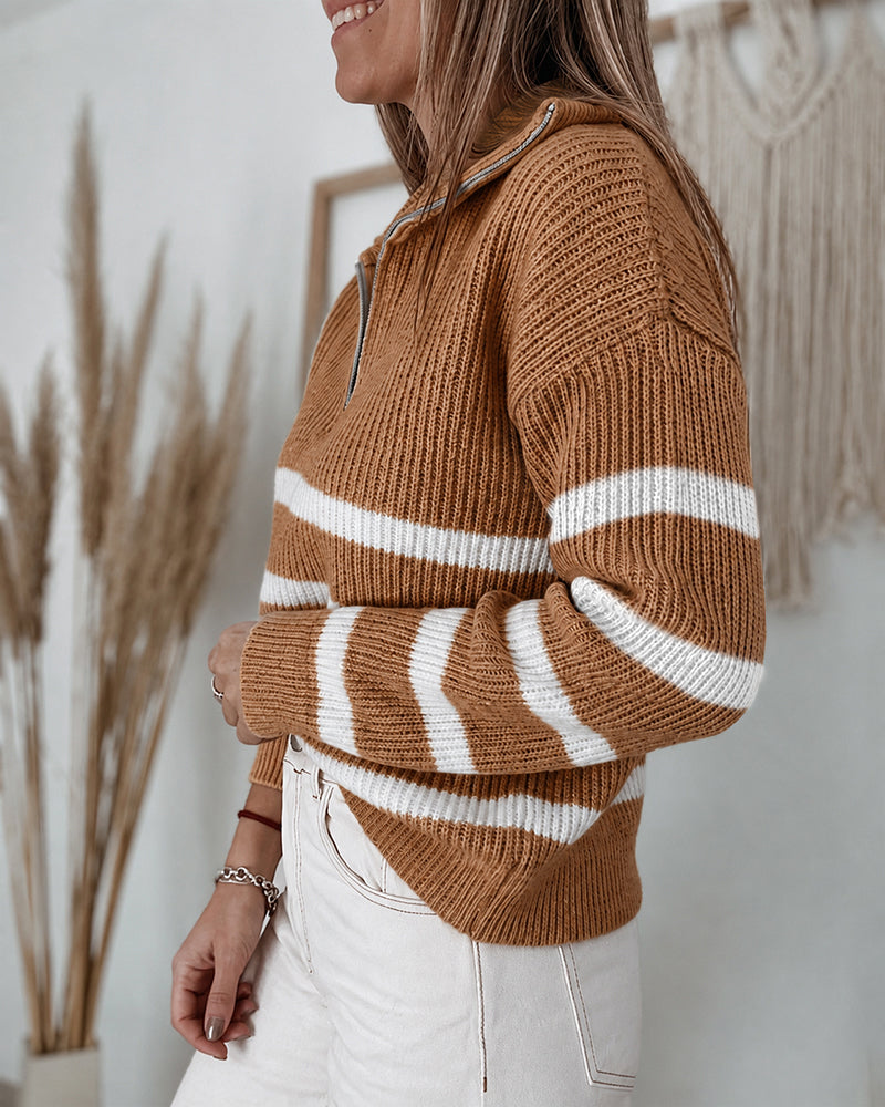 Colorblock Striped Half-Zip Sweater