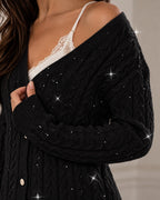 Cable-Knit Sequin V-Neck Cardigan