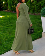 One-Shoulder Ruched Maxi Dress
