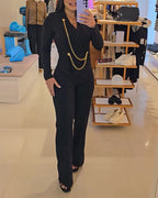 V-Neck Slit Chain Jumpsuit