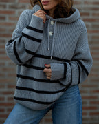 Striped Lantern-Sleeve Hooded Sweater — Noélla Montréal