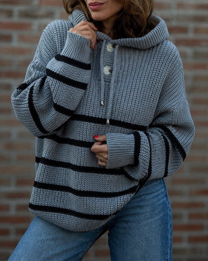 Striped Lantern-Sleeve Hooded Sweater — Noélla Montréal