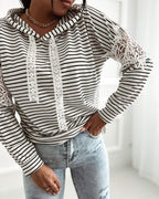 Floral Striped Lace Hoodie