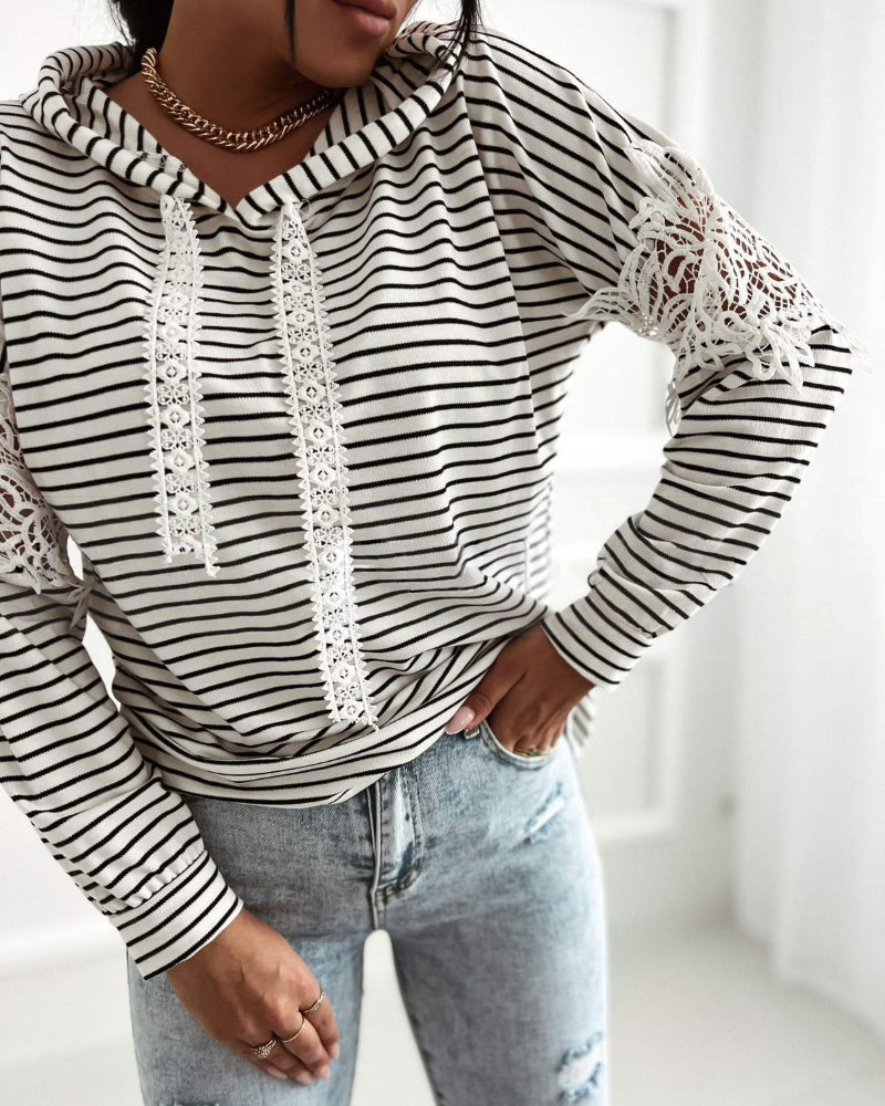Floral Striped Lace Hoodie