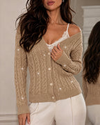 Cable-Knit Sequin V-Neck Cardigan