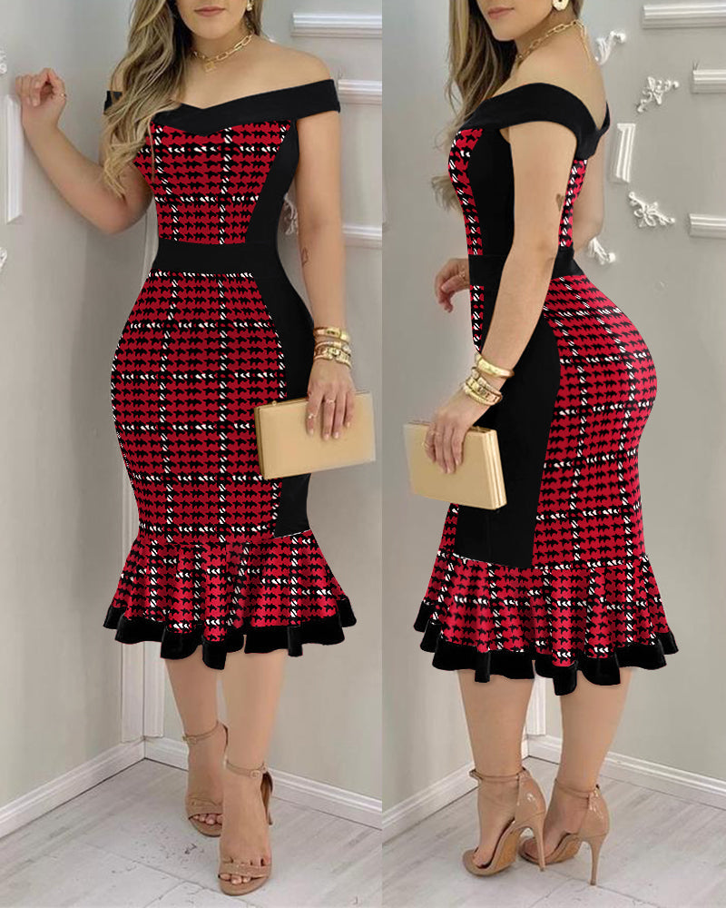 Colorblock Off-Shoulder Ruffle Dress