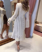 Bell-Sleeve Scallop-Trim Asymmetrical Sweater