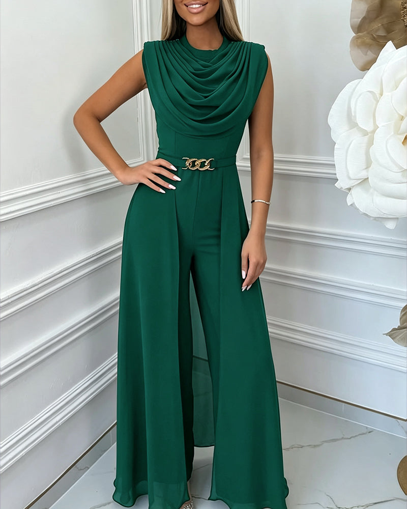 Chiffon Cowl-Neck Wide-Leg Jumpsuit