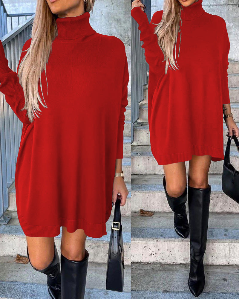 High-Neck Sweater Dress