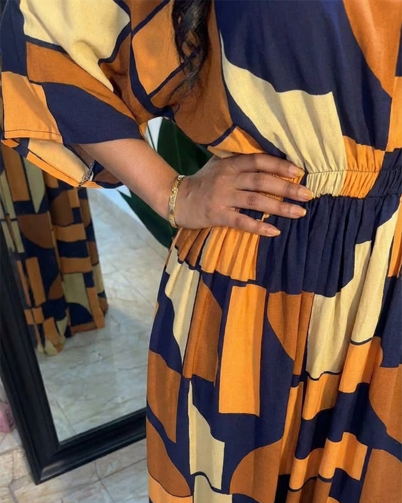 Colorblock Geometric V-Neck Jumpsuit