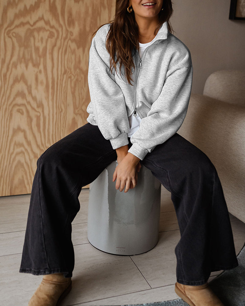 Drop-Shoulder Pocket Zip Sweatshirt