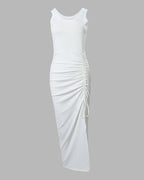 Ribbed Ruched Drawstring Maxi Dress
