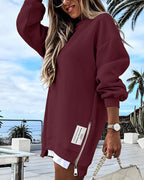 Drop-Shoulder Slit Zip Sweatshirt
