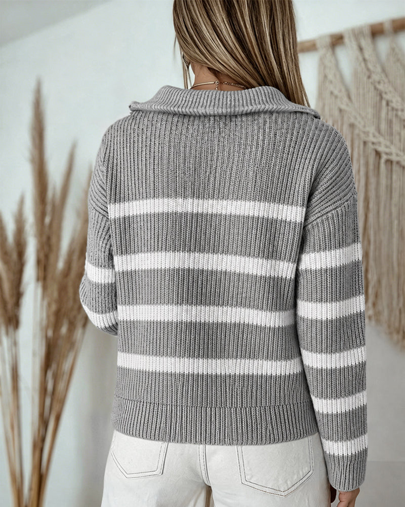 Colorblock Striped Half-Zip Sweater
