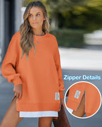 Drop-Shoulder Slit Zip Sweatshirt