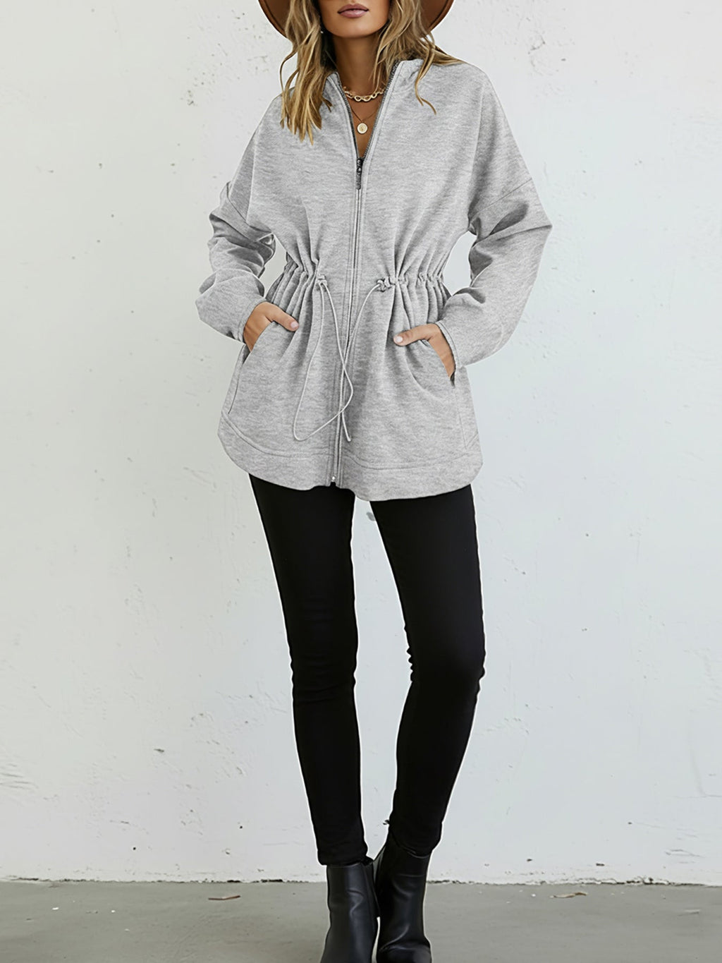 Hooded Drawstring Pocket Cardigan — Noélla Montréal