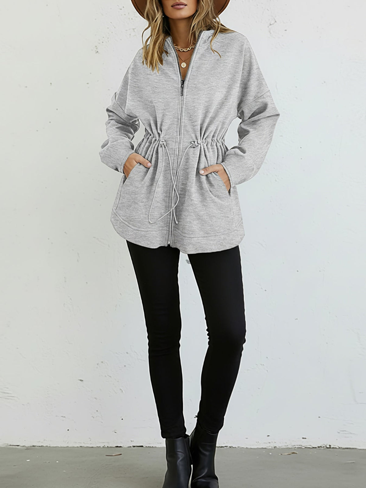 Hooded Drawstring Pocket Cardigan — Noélla Montréal