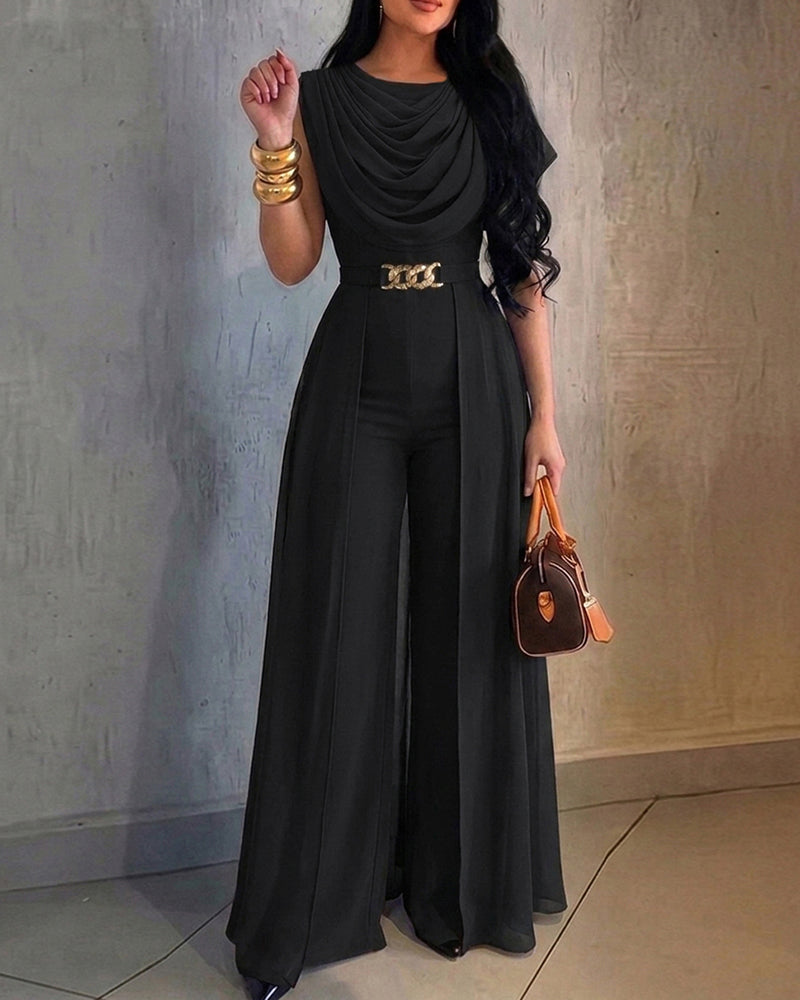 Chiffon Cowl-Neck Wide-Leg Jumpsuit