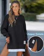 Drop-Shoulder Slit Zip Sweatshirt